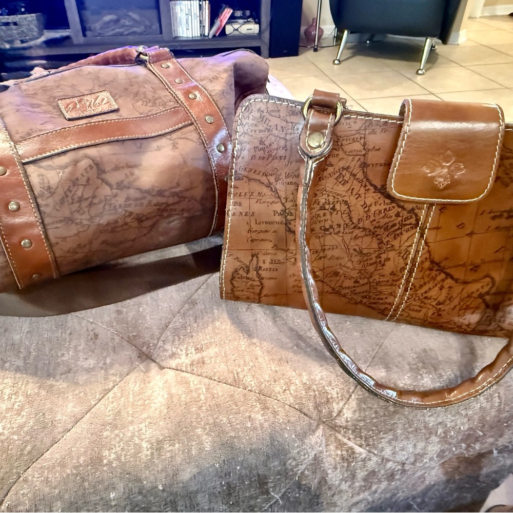 Patrica Nash Leather Map-Print Handbag and duffle bag set